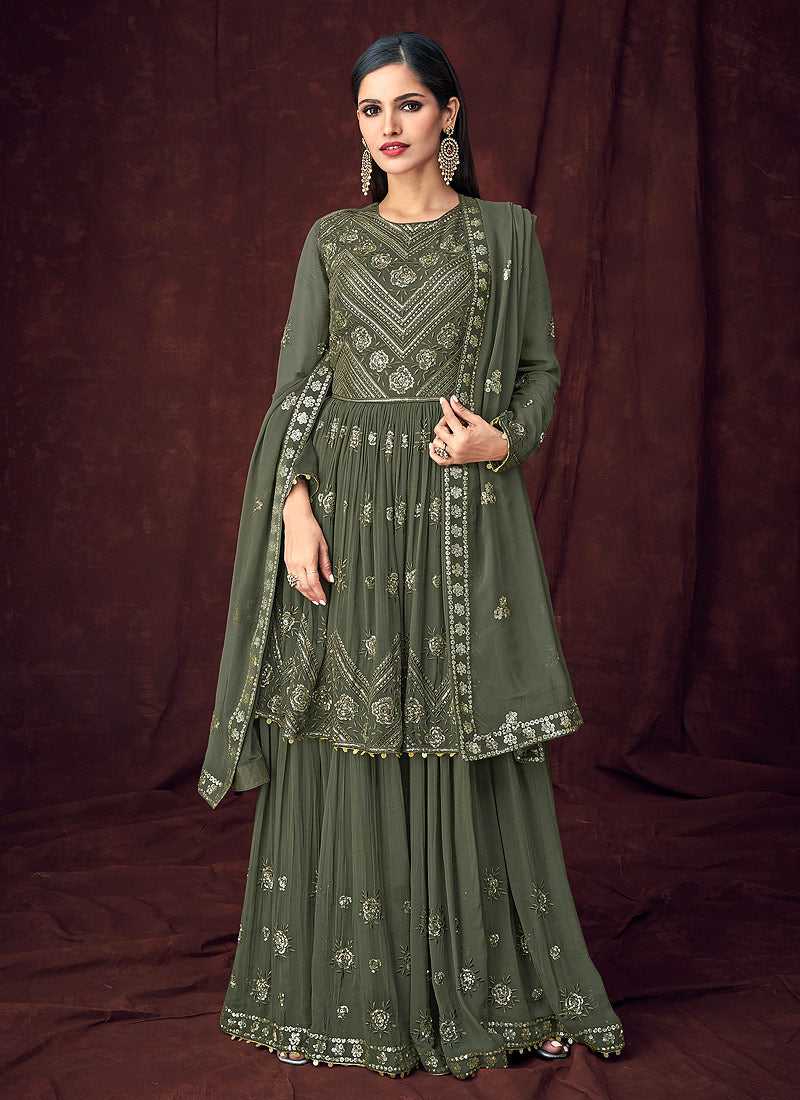 Dark Green and Gold Embroidered Anarkali Style Lehenga fashionandstylish.myshopify.com
