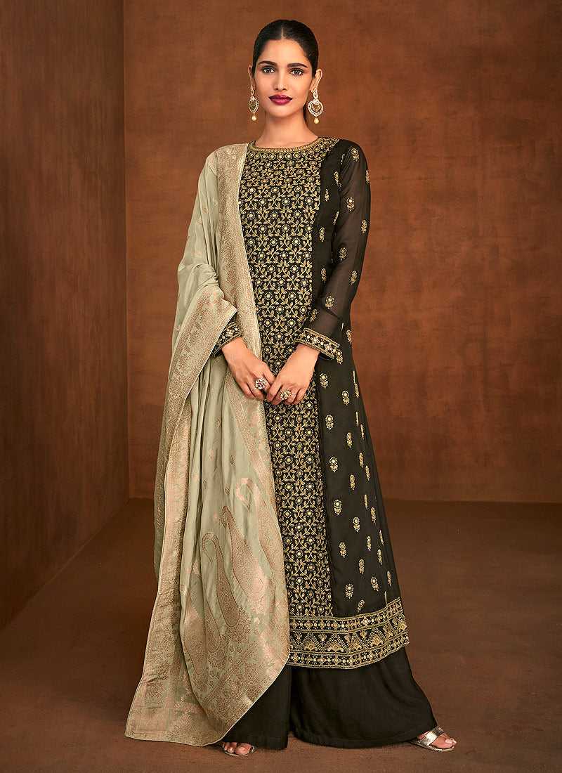 Dark Green and Gold Lucknowi Embroidered Sharara Suit fashionandstylish.myshopify.com