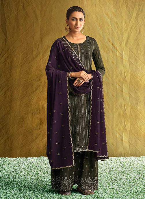 Dark Green and Purple Embroidered Stylish Palazzo Style Suit fashionandstylish.myshopify.com