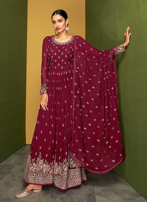 Dark Magenta Heavy Embroidered Designer Sharara Suit fashionandstylish.myshopify.com