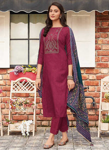 Dark Pink Embroidered Straight Pant Style Suit fashionandstylish.myshopify.com