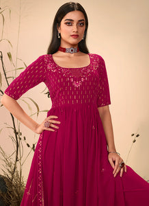 Dark Pink Embroidered Stylish Palazzo Suit