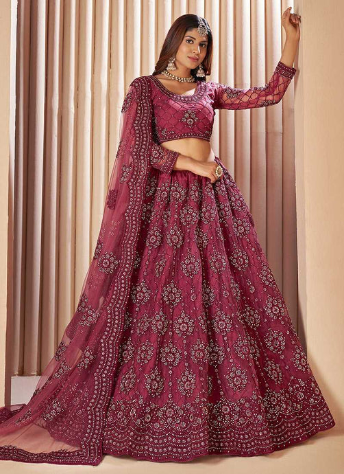 Dark Pink Floral Embroidered Stylish Lehenga Choli fashionandstylish.myshopify.com