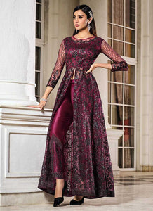 Dark Pink Floral Embroidered Stylish Lehenga/ Pant Style Anarkali fashionandstylish.myshopify.com