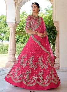 Dark Pink Floral Embroidered Stylish Wedding Lehenga fashionandstylish.myshopify.com