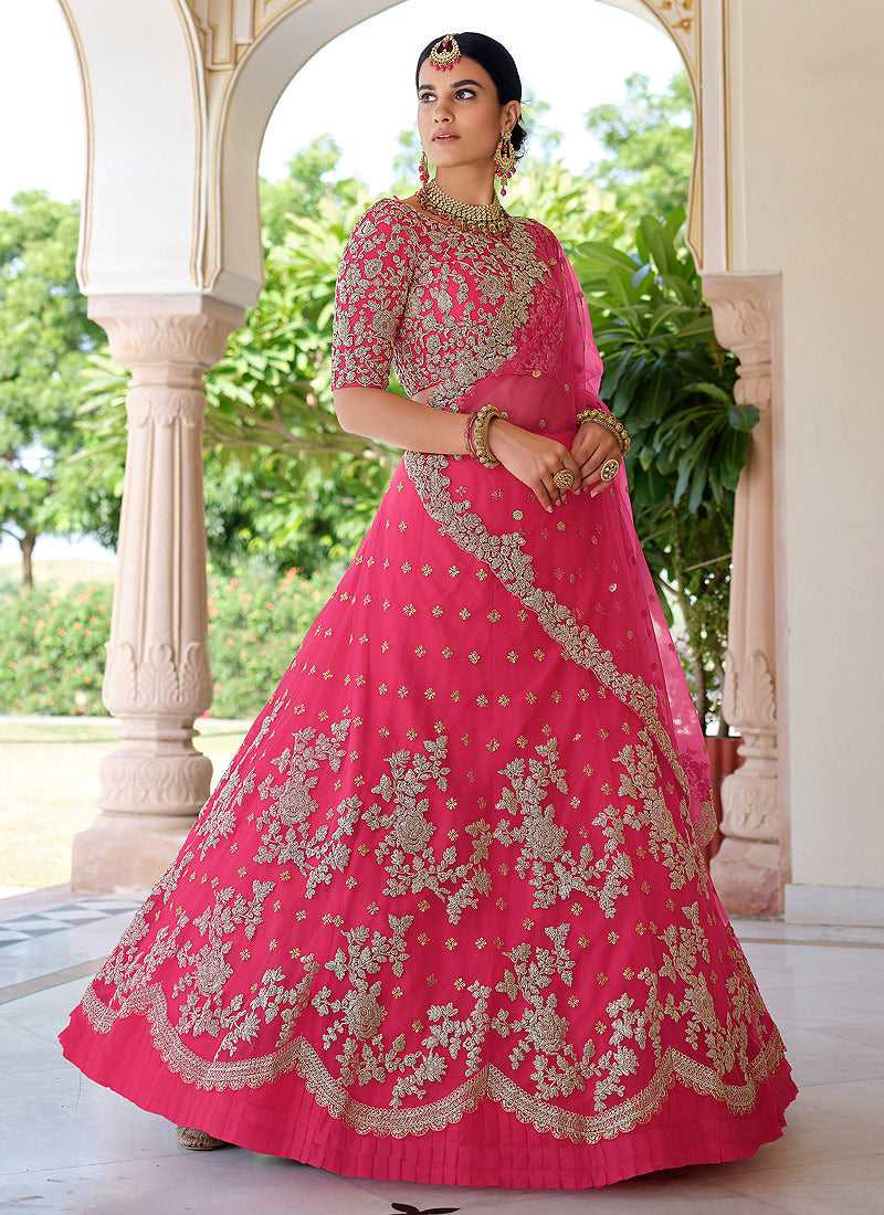 Heavy Designer Dark Pink Lehenga Choli With Embroidered Blouse