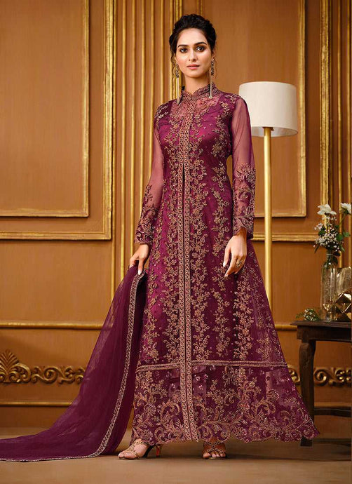 Dark Pink Heavy Embroidered High Slit Style Designer Suit fashionandstylish.myshopify.com