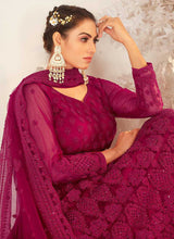 Load image into Gallery viewer, Dark Pink Heavy Net Embroidered Kalidar Lehenga Choli fashionandstylish.myshopify.com
