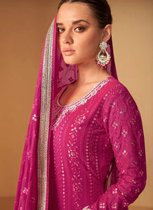 Dark Pink Sequin Embroidered Sharara Suit