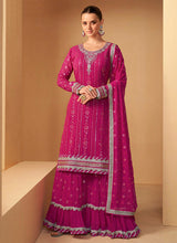 Load image into Gallery viewer, Dark Pink Sequin Embroidered Sharara Suit
