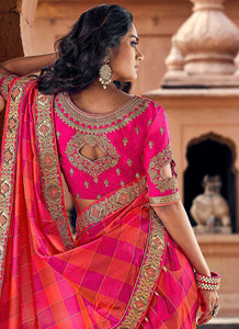 Dark Pink and Peach Embroidered Bollywood Style Saree fashionandstylish.myshopify.com