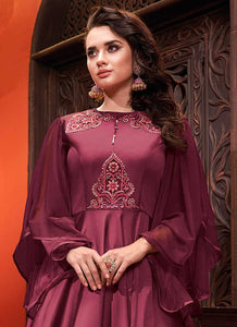 Dark Purple Embroidered Art Silk Gown fashionandstylish.myshopify.com