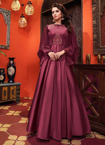 Dark Purple Embroidered Art Silk Gown fashionandstylish.myshopify.com