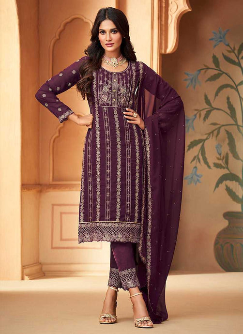 Dark Purple Embroidered Straight Pant Style Suit fashionandstylish.myshopify.com