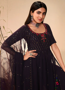 Dark Purple Embroidered Stylish Palazzo Suit