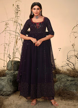 Load image into Gallery viewer, Dark Purple Embroidered Stylish Palazzo Suit
