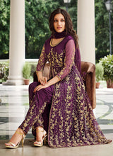 Load image into Gallery viewer, Dark Purple Floral Designer Embroidered Kalidar Anarkali
