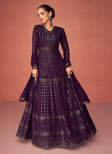 Load image into Gallery viewer, Dark Purple Heavy Embroidered Floor touch Kalidar Anarkali
