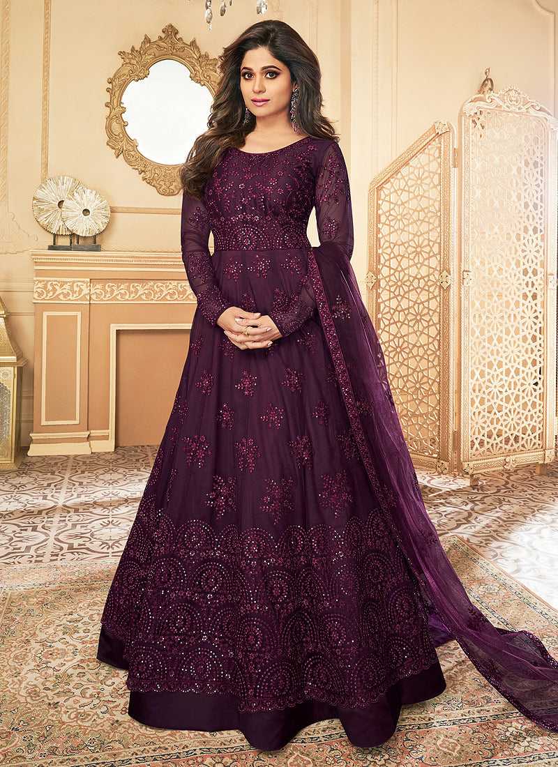 Dark Purple Heavy Embroidered Kalidar Gown Style Anarkali fashionandstylish.myshopify.com