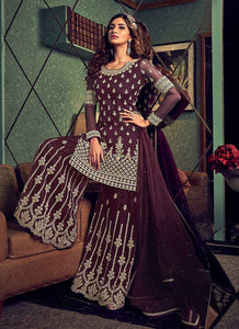 Dark Purple Heavy Embroidered Sharara Style Suit fashionandstylish.myshopify.com