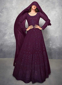Dark Purple Sequin Embroidered Floor touch Anarkali fashionandstylish.myshopify.com