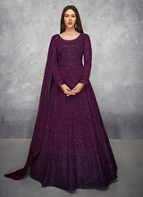 Load image into Gallery viewer, Dark Purple Sequin Embroidered Floor touch Anarkali fashionandstylish.myshopify.com
