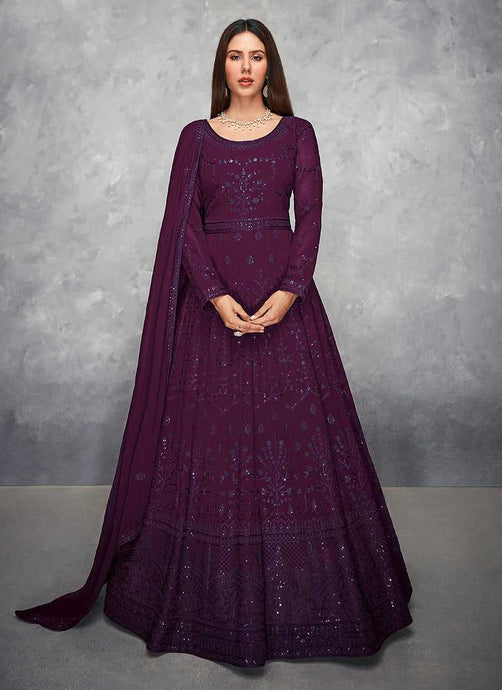 Dark Purple Sequin Embroidered Floor touch Anarkali fashionandstylish.myshopify.com