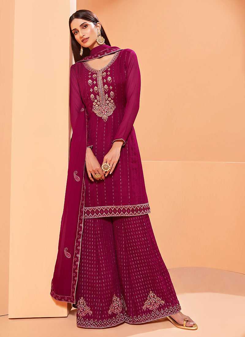 Dark Purple Sequins Embroidered Gharara Style Suit fashionandstylish.myshopify.com