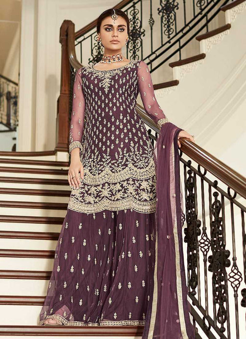 Dark Purple heavy Embroidered Sharara Style Suit fashionandstylish.myshopify.com