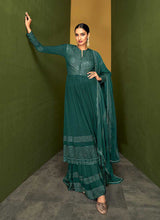 Load image into Gallery viewer, Dark Teal Heavy Embroidered Designer Sharara Suit fashionandstylish.myshopify.com
