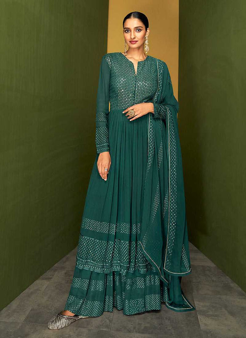 Dark Teal Heavy Embroidered Designer Sharara Suit fashionandstylish.myshopify.com