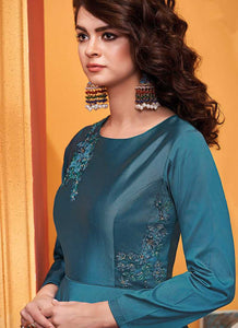 Deep Blue Embroidered Art Silk Gown fashionandstylish.myshopify.com
