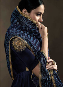 Deep Blue Kalidar Embroidered Anarkali Style Suit fashionandstylish.myshopify.com