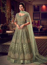 Load image into Gallery viewer, Dusty Green Heavy Embroidered Lehenga/ Pant Style Anarkali fashionandstylish.myshopify.com
