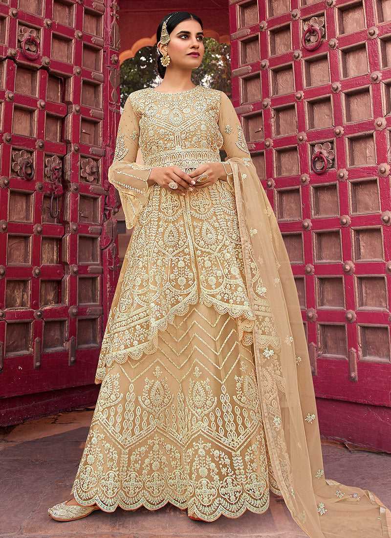 Gold Heavy Embroidered Designer Sharara Style Suit Gold Heavy Embroidered Designer Sharara Style Suit