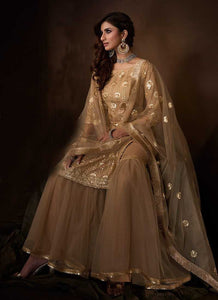 Golden Beige Sequins Work Embroidered Gharara Style Suit fashionandstylish.myshopify.com