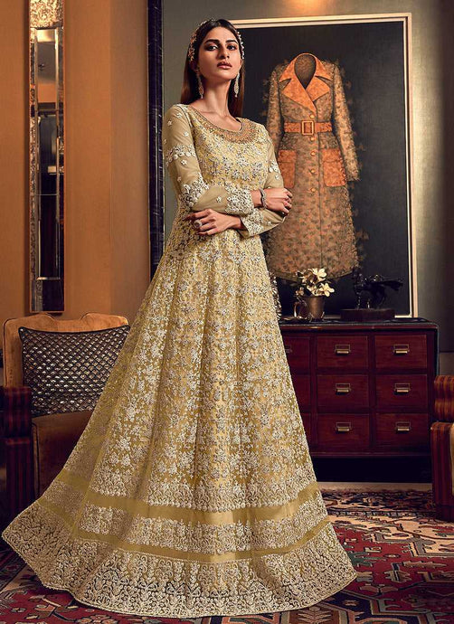 Golden Cream Heavy Embroidered Gown Style Anarkali Suit fashionandstylish.myshopify.com