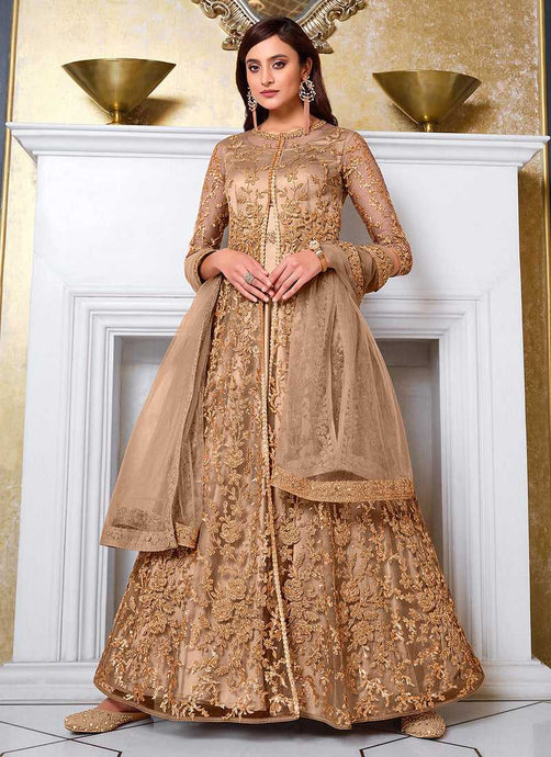 Golden Heavy Embroidered Lehenga/ Pant Style Anarkali fashionandstylish.myshopify.com