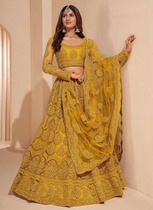 Golden Yellow Floral Embroidered Stylish Lehenga Choli fashionandstylish.myshopify.com