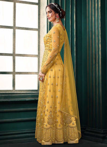 Golden Yellow Heavy Embroidered Slit Style Anarkali Suit fashionandstylish.myshopify.com