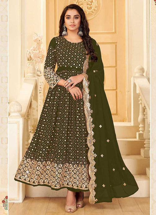Green And Gold Mirror Embroidered Kalidar Gown Style Anarkali fashionandstylish.myshopify.com