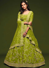 Load image into Gallery viewer, Green And Gold Silk Embroidered Stylish Lehenga Choli fashionandstylish.myshopify.com
