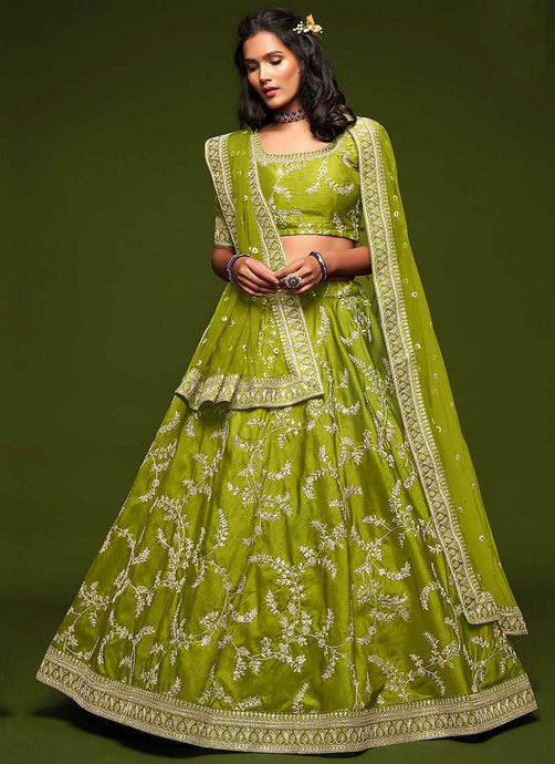 Green And Gold Silk Embroidered Stylish Lehenga Choli fashionandstylish.myshopify.com