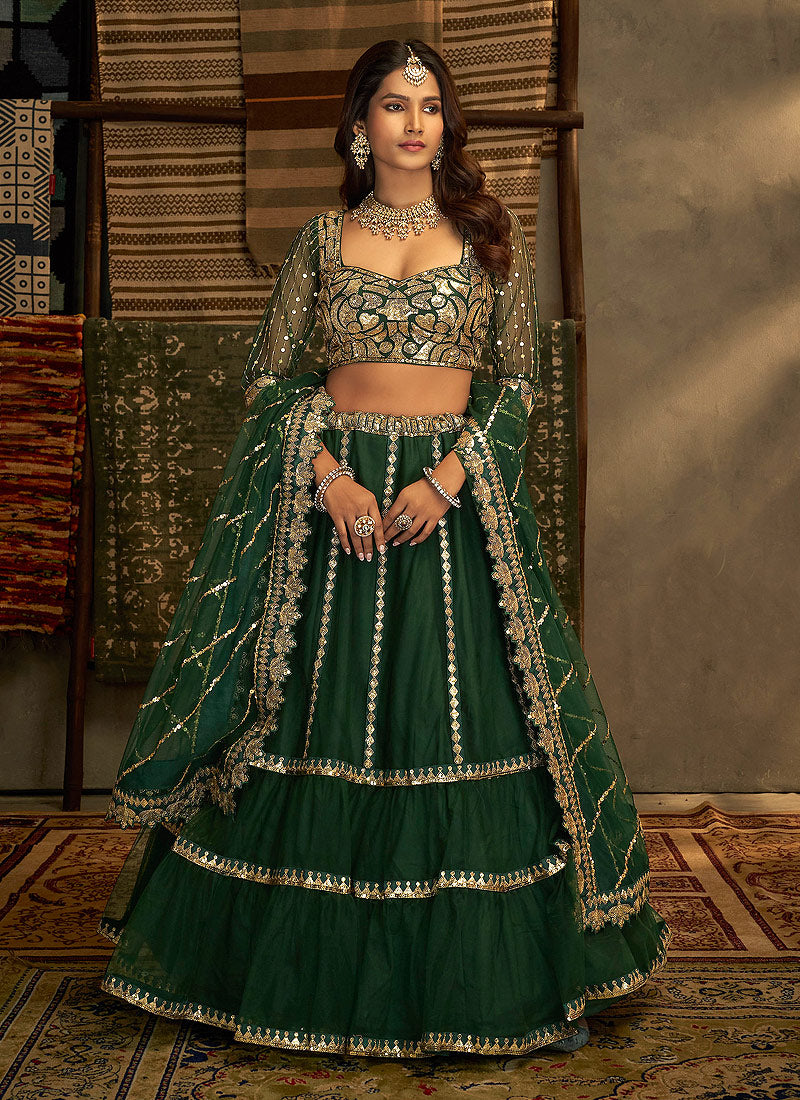 Modern Indian Bridalwear: Teal Green Wedding Lengha w/ Sequin & Dabka – B  Anu Designs