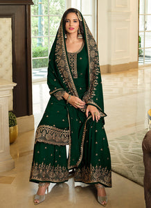 Green Color Heavy Embroidered Gharara Style Suit