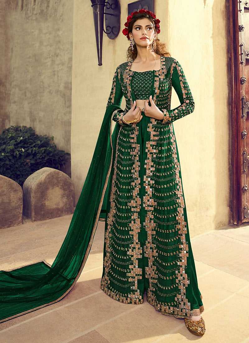Green Colour Heavy Embroidered Jacket Style Salwar Suit fashionandstylish.myshopify.com