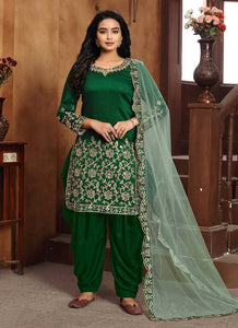 Green Embroidered Classic Punjabi Suit fashionandstylish.myshopify.com