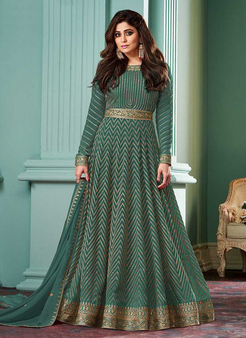 Green Embroidered Floor touch Anarkali fashionandstylish.myshopify.com