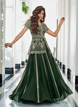 Load image into Gallery viewer, Green Embroidered Indo Western Style Lehenga
