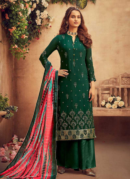 Green Embroidered Palazzo Style Suit fashionandstylish.myshopify.com